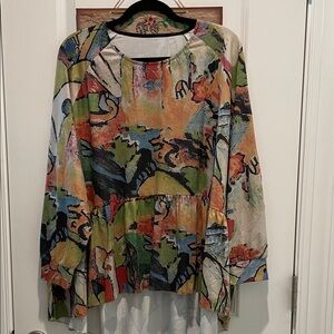 3 Potato Colorful Abstract Print Blouse